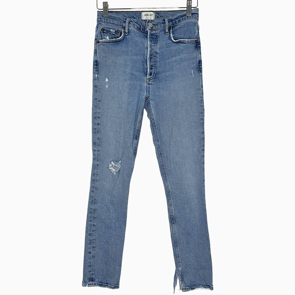 Agolde High-Rise Skinny Jeans 27 Light Blue Distressed Stretch Pockets *Repaired